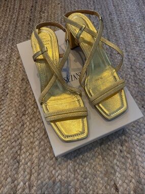 Sézane Metallic Gold Strappy Block Heel Sandals